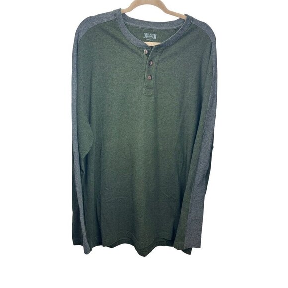 Duluth Trading Mens Longtail T Long Sleeve Henley Shirt Sz L Green Colorblock - Picture 1 of 4